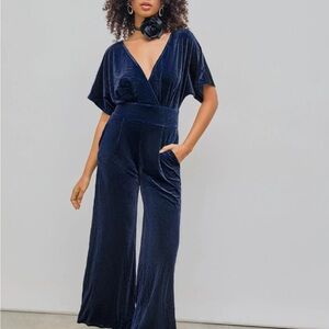 Elegant Navy Velvet Jumpsuit